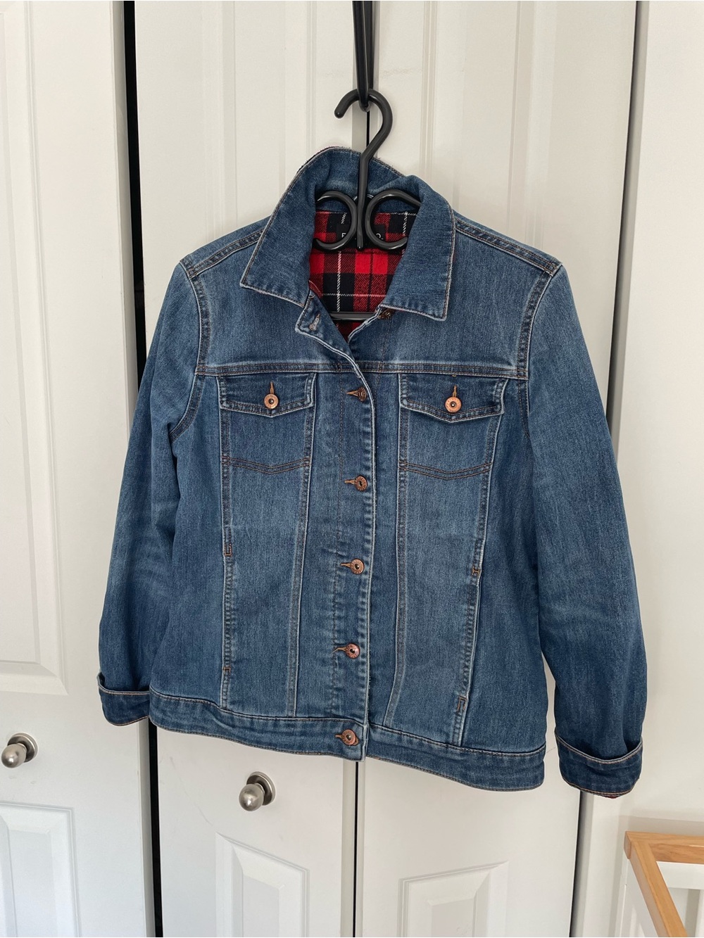 Parasuco Blue Denim Jacket with Red Plaid Lining vintage